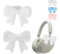 2026 Accesorio para Auriculares con Lazo de Silicona, Paquete de 2 Accesorios para Auriculares con decoración de Lazo Rosa en 3D, decoración Linda para Auriculares, Clip para (White)