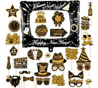 2026 Accesorios para Fotos de Año Nuevo 26 Piezas, con Nochevieja Photo Booth Props, Marco de Selfie para Año Nuevo, Accesorios para Fotomatón de Fin de Año, Nochevieja Decoracion 2026
