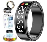2026 Anillo Inteligente Hombre Mujer, Smart Ring con Pantalla LED, Health Fitness Ring Tracker IP68, Smartring con iOS y Android para Monitorear el Sueño/Pulsometro/SpO2/Estrés/HRV (Negro, 14)