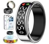 2026 Anillo Inteligente Hombre Mujer, Smart Ring con Pantalla LED, Health Fitness Ring Tracker IP68, Smartring con iOS y Android para Monitorear el Sueño/Pulsometro/SpO2/Estrés/HRV (Plateado, 14)