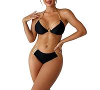 2026 Bañador Bikini Mujer Amazon Espagne Conjunto de Bikini Dorado Talle para Mujer Traje baño Dos Piezas con en la Espalda (Black, L)