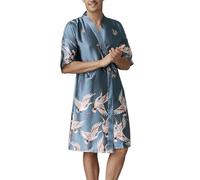 2026 Bata de verano para hombre bata de seda estampada de longitud media para padrino pijama, gris, 3XL