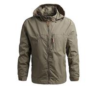 2026 - Blusa con capucha desmontable para hombre para otoño e invierno, caqui, 3XL