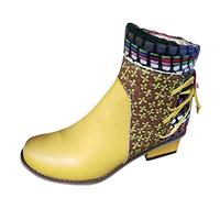 2026 Botas Botas Cremallera Corta Moda Novela Étnica Tacón Mujer Botas Lado Mujer, amarillo, 37 EU
