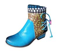 2026 Botas Botas Cremallera Corta Moda Novela Étnica Tacón Mujer Botas Lado Mujer, azul, 40 EU