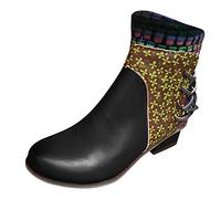 2026 Botas Botas Cremallera Corta Moda Novela Étnica Tacón Mujer Botas Lado Mujer, Negro , 41 EU