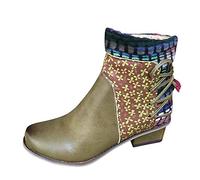 2026 Botas Botas Cremallera Corta Moda Novela Étnica Tacón Mujer Botas Lado Mujer, verde, 42 EU