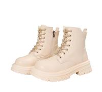 2026 - Botas Chelsea para mujer, estilo británico, de tubo corto con suela gruesa, atadas con esponja, punta redonda, zapatos cálidos al tobillo, beige, 37.5 EU