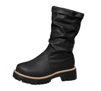 2026 Botas de invierno con cierre de hebilla de media altura hasta la pantorrilla, talla grande, comercio extranjero, punta redonda, sobre, Negro , 37 EU