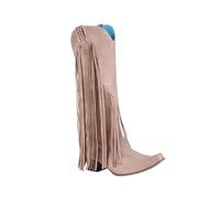2026 Botas de invierno para mujer de talla grande con tacón grueso y flecos, botas altas de tacón alto para mujer, caqui, 41 EU