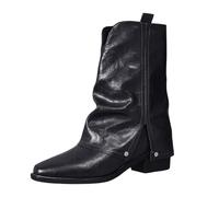 2026 - Botas de moda de media altura de pantorrilla puntiaguda para deslizarse en el tobillo, botines con cremallera lateral, tacón elástico cómodo, botas casuales de invierno, Negro , 37 EU