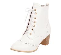 2026 - Botas de nieve para mujer, para otoño e invierno, tacón grueso, con cordones, comercio exterior, estación independiente, edición coreana, pantalones cortos altos para mujer, White, 37 EU