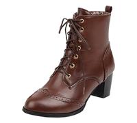 2026 - Botas de nieve para mujer, para otoño e invierno, tacón grueso, con cordones, comercio exterior, estación independiente, edición coreana, pantalones cortos altos para mujer, Brown, 38 EU