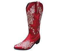 2026 - Botas de nieve para mujer, redondas, sin cordones, estampadas, con bordados, con flores, zapatos retro para mujer, Red, 38.5 EU