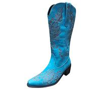 2026 - Botas de nieve para mujer, redondas, sin cordones, estampadas, con bordados, con flores, zapatos retro para mujer, Blue, 38.5 EU