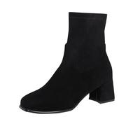 2026 - Botas de nieve para mujer, talla grande, para otoño e invierno, fáciles de limpiar, tacón de bloque, caminatas por la ciudad, oficina, vaquero, hasta la rodilla, piel sintética, Black, 39.5 EU