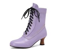 2026 - Botas de senderismo de tacón bajo con punta redonda para mujer, fáciles de limpiar, de piel, para pasear al perro, días lluviosos, ajuste ancho, plantilla acolchada cómoda, Purple, 38.5 EU