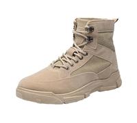 2026 Botas de trabajo de montañismo de color sólido al aire libre para hombres transpirables de forro polar inverso botas cortas jóvenes versátiles botas de moda casual, marrón, 42 EU