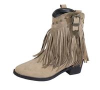 2026 Botas vaqueras de mujer Botas altas al tobillo Botas occidentales Botas de tacón bajo Medias perforadas Zapatos de mujer Botas largas, beige, 39 EU