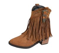 2026 Botas vaqueras de mujer Botas altas al tobillo Botas occidentales Botas de tacón bajo Medias perforadas Zapatos de mujer Botas largas, marrón, 35 EU