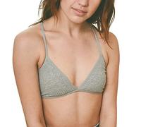 2026 Bralette triángulo para mujer Cruz acanalada Belleza Espalda de Belleza Bralette de tirantes delgados ligeros con cuello en V sujetador sin relleno para vestir, gris, L