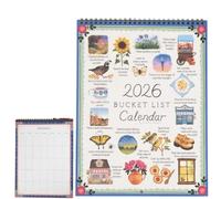 2026 Bucket List Calendar, Inspirational Goal Setting Hanging Wall Calendar with Illustrated Pages and DIY Friendly Design, Motivational Home and Office Gifts for Friends