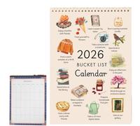 2026 Bucket List Calendar, Inspirational Goal Setting Hanging Wall Calendar with Illustrated Pages and DIY Friendly Design, Motivational Home and Office Gifts for Friends