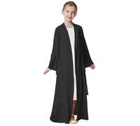 2026 Caftán Musulmán Ropa De Oración Niños Musulmanes De Gasa Abaya Para Niñas Frente Abierto Cardigan Vestido Túnica, Negro , 5-6 años