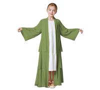 2026 Caftán Musulmán Ropa De Oración Niños Musulmanes De Gasa Abaya Para Niñas Frente Abierto Cardigan Vestido Túnica, verde, 11-12 años