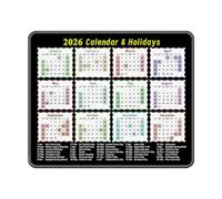 2026 Calendar Mouse Pad, Portable Size|Waterproof, Non-Slip, Smooth to use|with Complete 2026 Holiday Markings|Mouse pad for Work, Study, and Gaming
