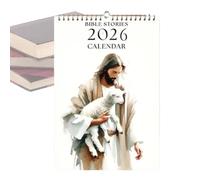 2026 Calendario de pared - Calendario de pared cristiano, planificador de obras de arte religioso | Escritura cristiana inspiradora con hermosas ilustraciones de historias bíblicas para regalo de