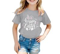 2026 Camisa de conejito de Pascua para niños pequeños, niños y niñas, alegre camiseta de Pascua para niños, linda camiseta gráfica de conejito, gris, 6-7 años