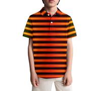 2026 Camisa de manga corta con rayas y lunares bolsillo en el pecho para niños, camiseta de juego casual para niños pequeños y adolescentes, naranja, 9-10 años