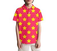 2026 Camisa de manga corta con rayas y lunares bolsillo en el pecho para niños, camiseta de juego casual para niños pequeños y adolescentes, Rojo sandía, 3-4 años