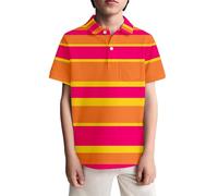 2026 Camisa de manga corta con rayas y lunares bolsillo en el pecho para niños, camiseta de juego casual para niños pequeños y adolescentes, Rojo sandía, 5-6 años