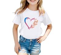 2026 - Camisa de niña con cuello redondo y gráficos lindos, manga corta, para verano, blusa casual a cuadros para niñas, Blanco, 8-9 años