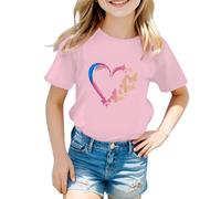 2026 - Camisa de niña con cuello redondo y gráficos lindos, manga corta, para verano, blusa casual a cuadros para niñas, Rosa., 5-6 años