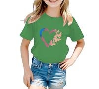 2026 - Camisa de niña con cuello redondo y gráficos lindos, manga corta, para verano, blusa casual a cuadros para niñas, verde, 9-10 años