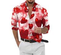 2026 Camisa de San Valentín para hombre, moda casual, impresión digital 3D, amor, día de San Valentín, forma de corazón, manga larga, morado, 3XL