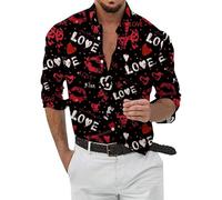 2026 Camisa de San Valentín para hombre, moda casual, impresión digital 3D, amor, día de San Valentín, forma de corazón, manga larga, gris, 3XL