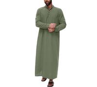 2026 Camisa Hombre Casual Camisa Hombre Manga Larga Algodón Botones Diseño Casual Solapa Lateral Bolsillo Estilo Medio Musulmana Sencilla (Army Green, S)
