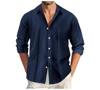 2026 Camisa Hombre Manga Larga Camisa Cuello Mao Casual Cómodo suelto Base Versátil Blusa Elegante Regular Estilo Temperamento Streetwear para Otoño, azul marino, 3XL