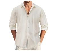 2026 Camisa Hombre Manga Larga Camisa Cuello Mao Casual Cómodo suelto Base Versátil Blusa Elegante Regular Estilo Temperamento Streetwear para Otoño, beige, L
