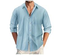2026 Camisa Hombre Manga Larga Camisa Cuello Mao Casual Cómodo suelto Base Versátil Blusa Elegante Regular Estilo Temperamento Streetwear para Otoño, azul, 3XL