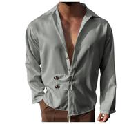 2026 Camisa Hombre Manga Larga Camiseta Cuello V Sexy Casual con Botones Color Sólido Elegante Y Elegante Blusa Base Temperamento Cómodo Versátil Alto, gris, 3XL