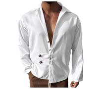 2026 Camisa Hombre Manga Larga Camiseta Cuello V Sexy Casual con Botones Color Sólido Elegante Y Elegante Blusa Base Temperamento Cómodo Versátil Alto, blanco, 3XL