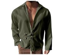 2026 Camisa Hombre Manga Larga Camiseta Cuello V Sexy Casual con Botones Color Sólido Elegante Y Elegante Blusa Base Temperamento Cómodo Versátil Alto, verde militar, XL