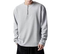 2026 Camisa Hombre Manga Larga Camiseta Deportiva Cuello Media Cremallera Casual Amplio Color Sólido Chic Versátil Alto Base Cómodo Temperamento Streetwear Pullover, gris, XL