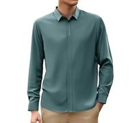 2026 Camisa Hombre Manga Larga- Camiseta Trabajo Cuello Reverso Color Sólido Suelo Casual Cómoda Blusa Chic Versátil Negocios Temperamento Alto Suave Gran Tamaño Otoño, verde, 4XL
