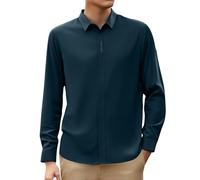 2026 Camisa Hombre Manga Larga- Camiseta Trabajo Cuello Reverso Color Sólido Suelo Casual Cómoda Blusa Chic Versátil Negocios Temperamento Alto Suave Gran Tamaño Otoño, verde oscuro, 3XL